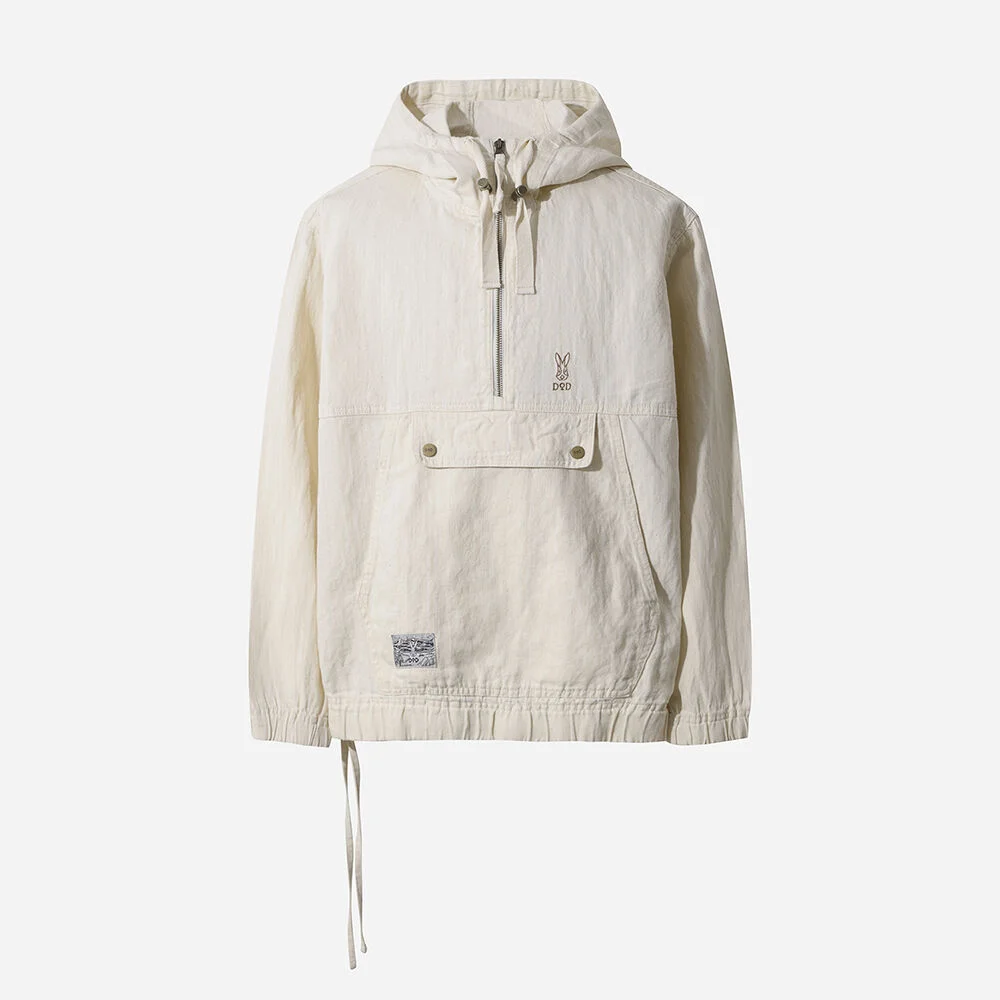 牛仔 亞麻 連帽衫 風褸(IVORY)