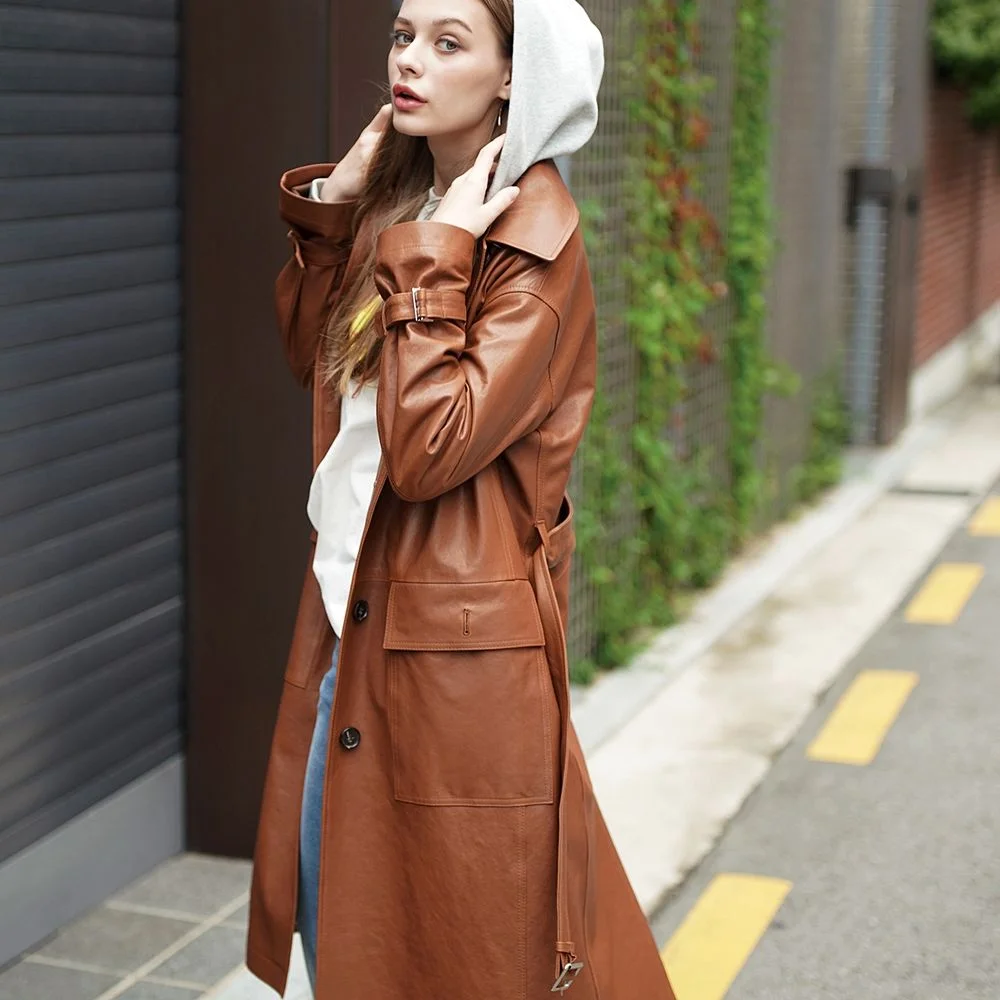 LAMB SKIN SINGLE TRENCH COAT CAMEL