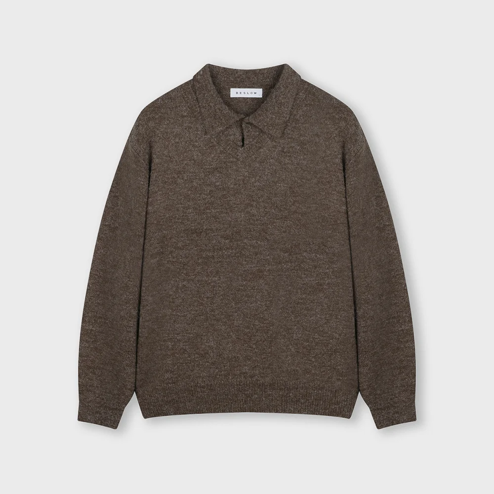 LAYERED COLLAR KNIT MELANGE BROWN