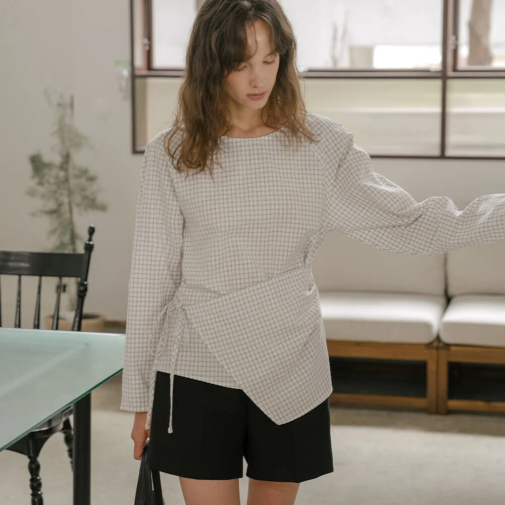Wrap check blouse _Ivory