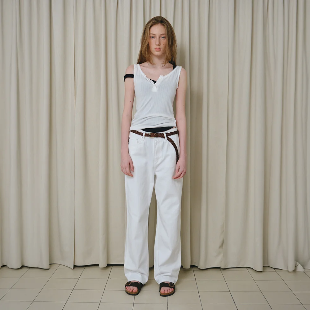 natural washing pants - white