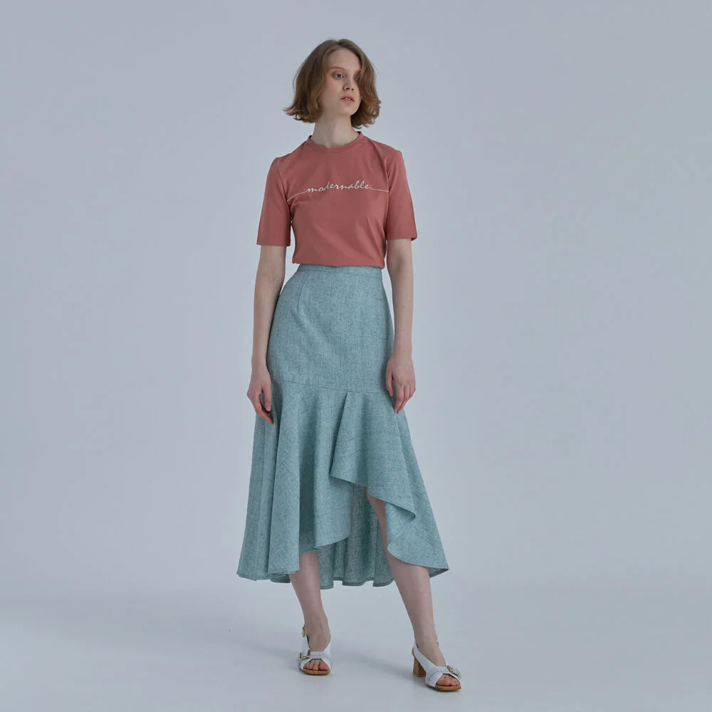 UNBALANCE FLARE LINEN SKIRT - MINT
