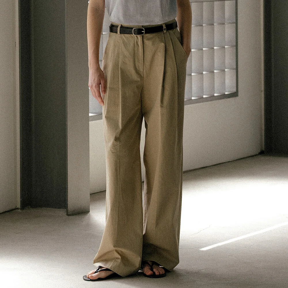 Two tuck belt point wide pants_Beige