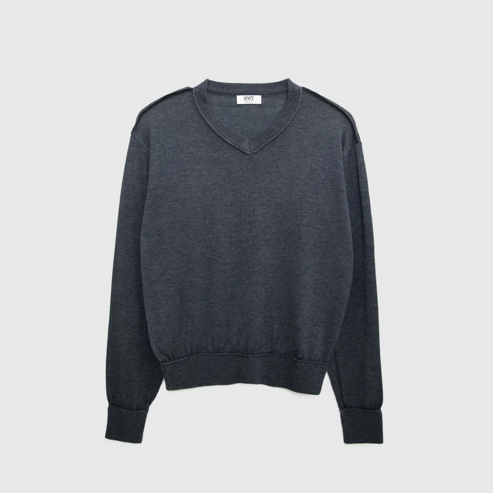 Cut-Off V-Neck Sweater (Charcoal)