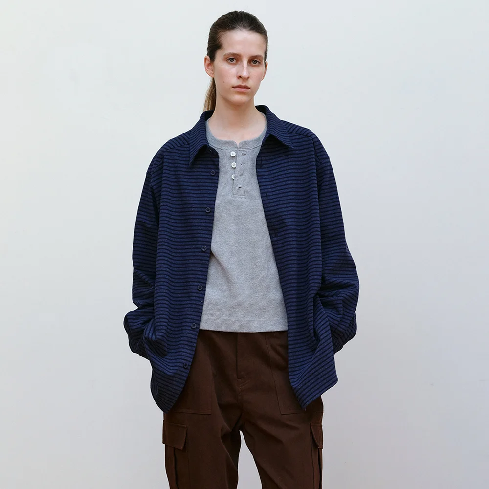 Adam Cotton Shirt in Navy Stripe