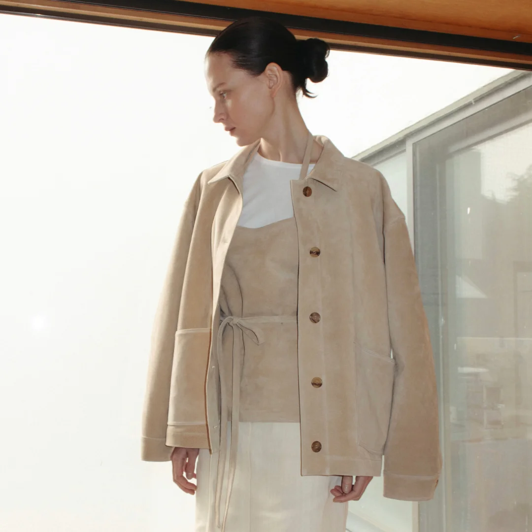 Suede work jacket (gray / light beige)