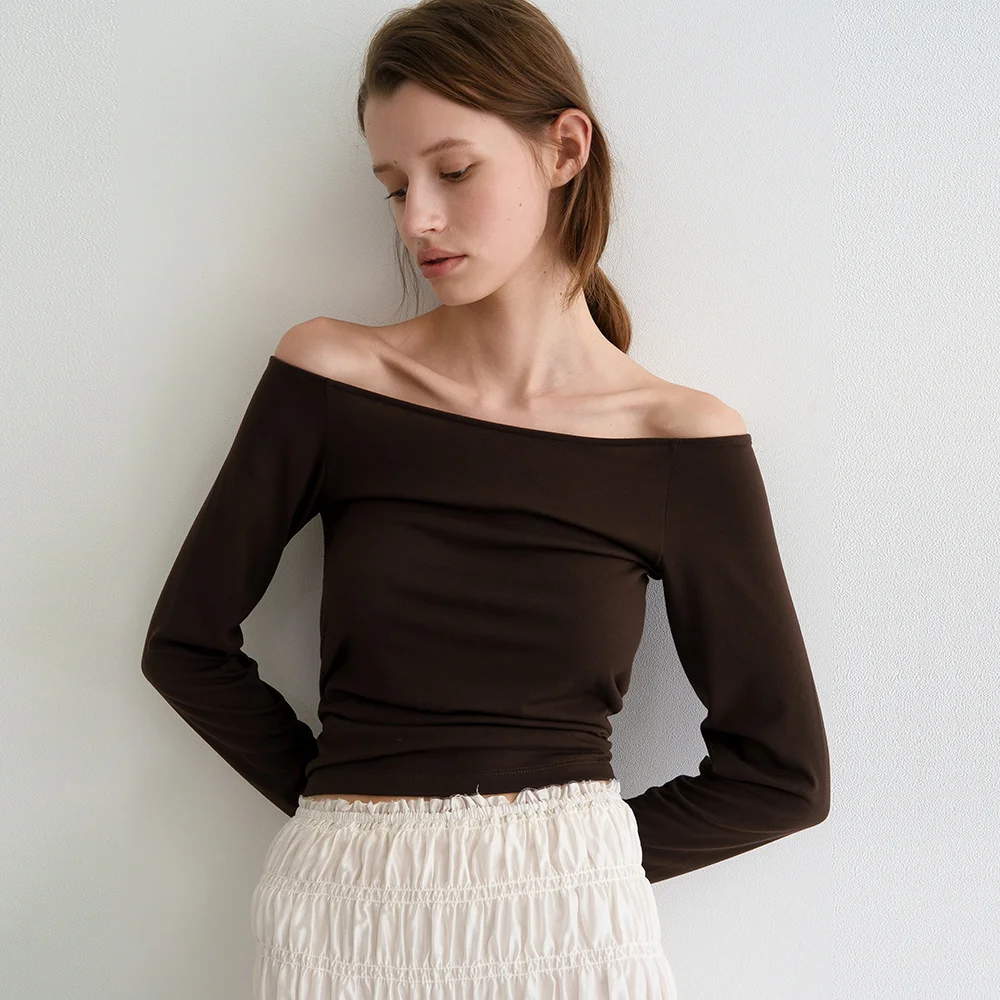OFF NECK T-SHIRTS_BROWN