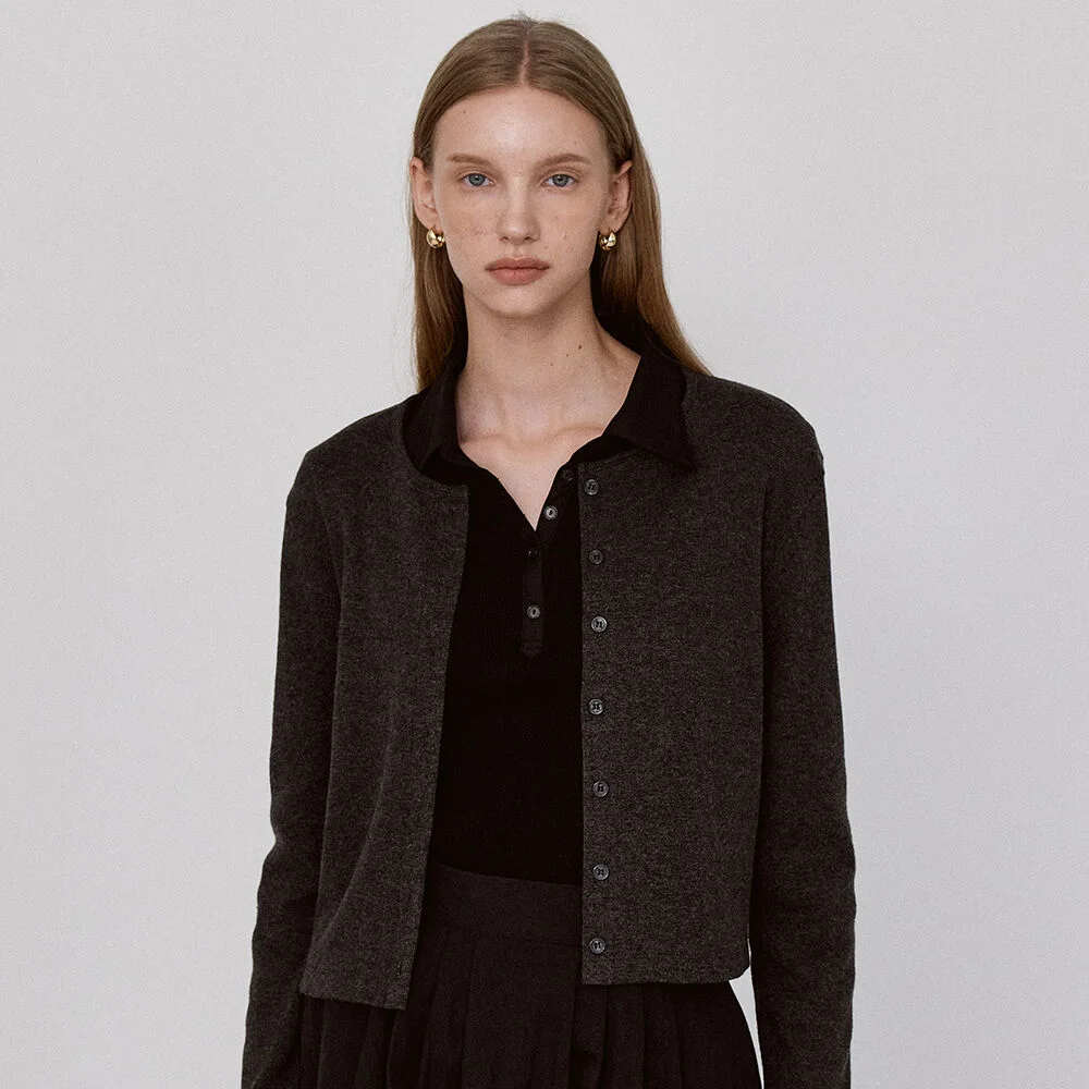 Daily Ribbed Cardigan - Charcoal