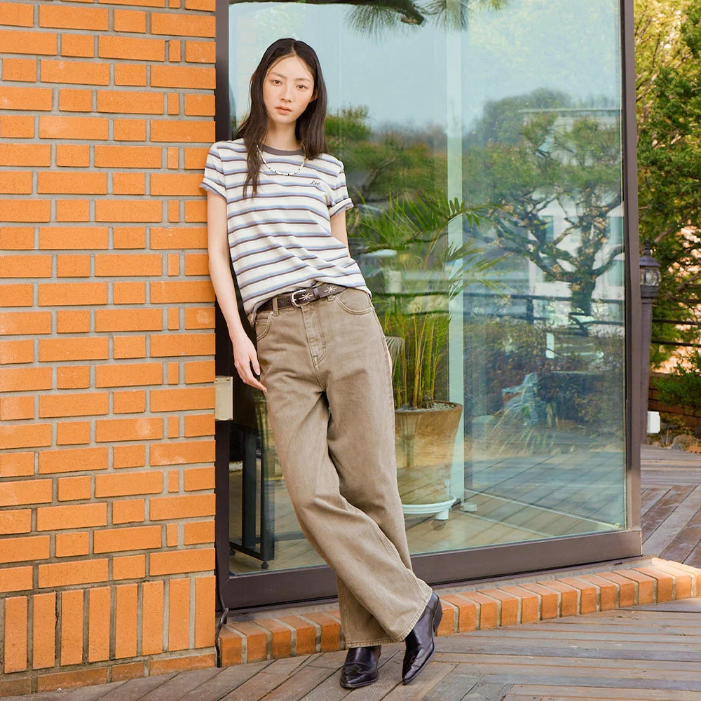 女裝 染色 寬鬆版型 牛仔 褲子 啡色