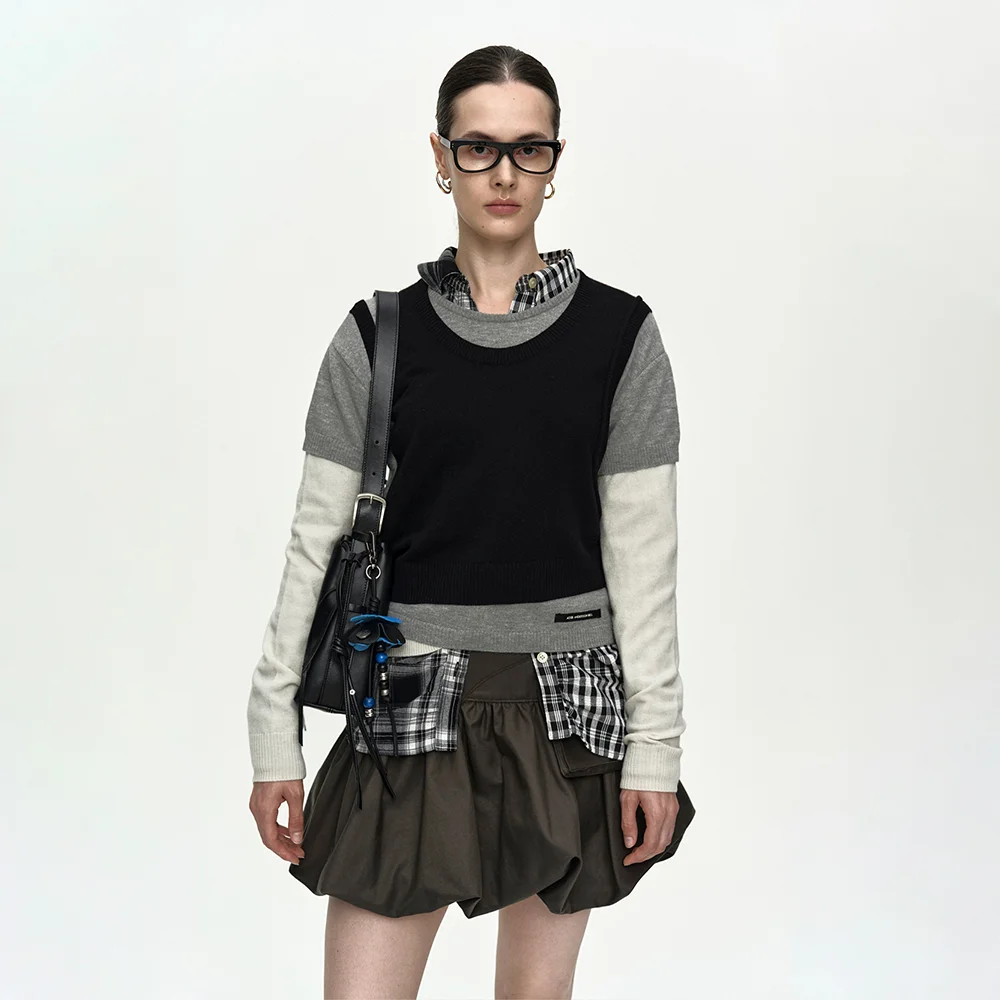 TRES OVER LAYERED SWEATER atb1474w(BLACK)