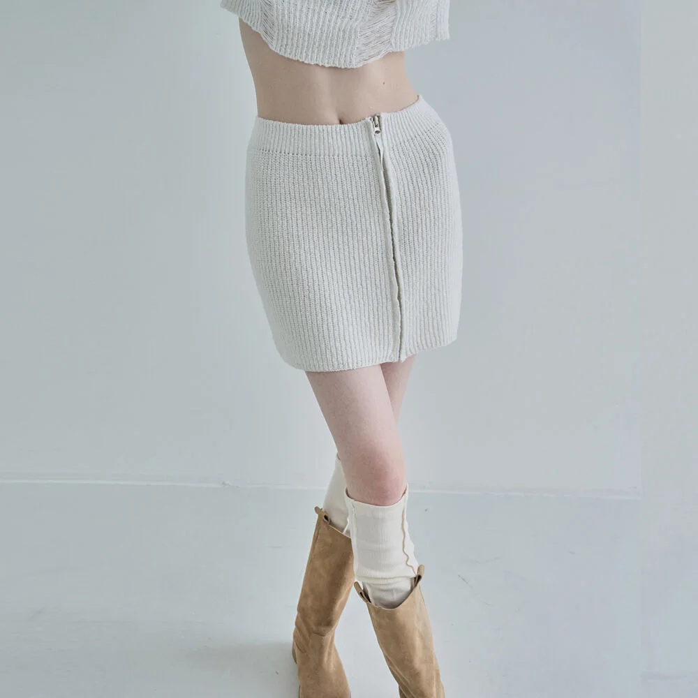 Cotton knit mini skirt / Ivory