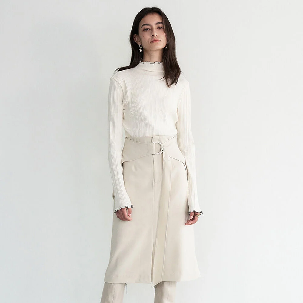 004 D Belted Midi Wrap Skirt (Ivory)