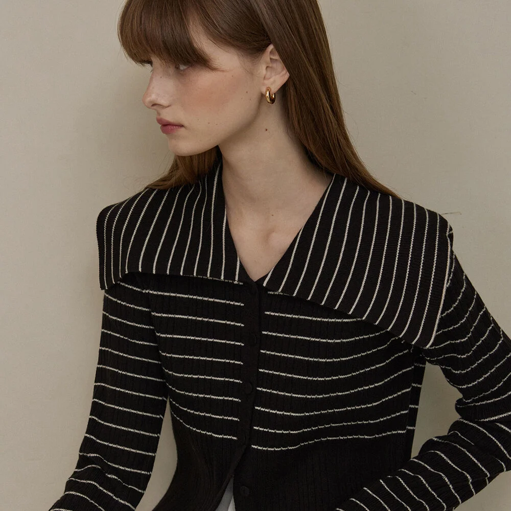 Stripe sailor collar golgi mini dress - black