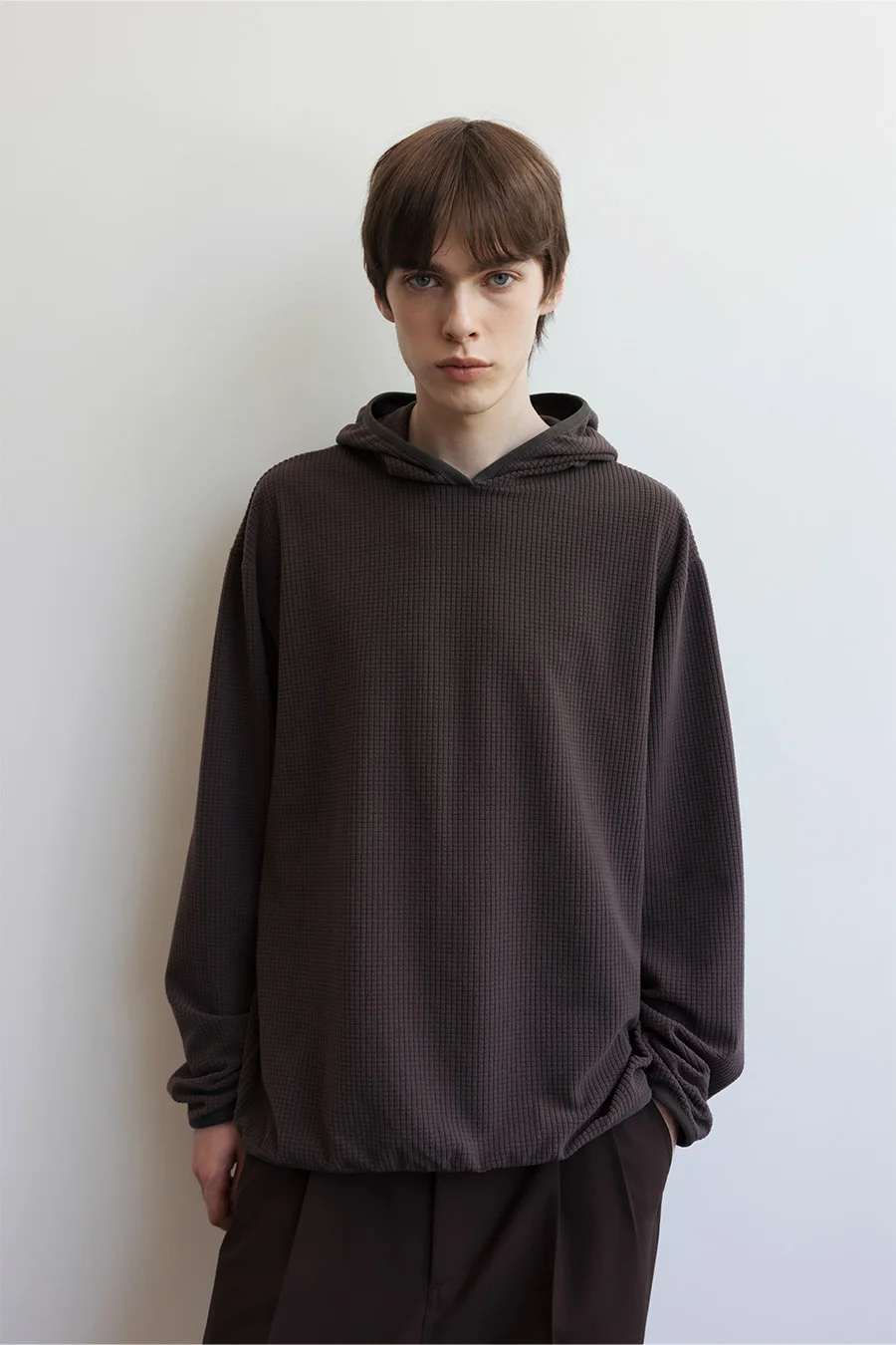 WAFFLE KNIT PULLOVER HOODIE