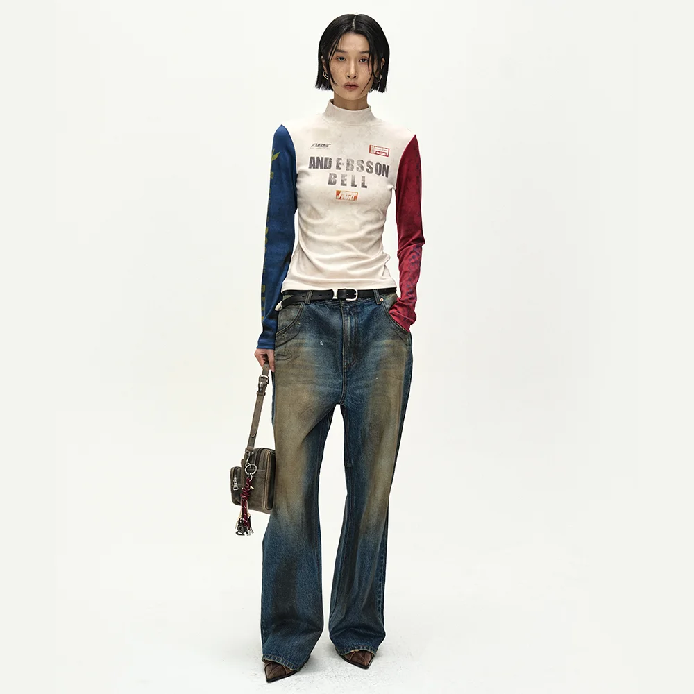 UNISEX COATED BLUE WIDE-LEG JEANS (BLUE)