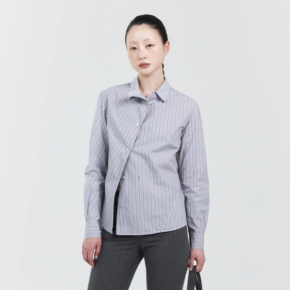 WOMENS GARMENT DYED CURVED STRIPE SHIRT LIGHT BLUE (STRIPE)