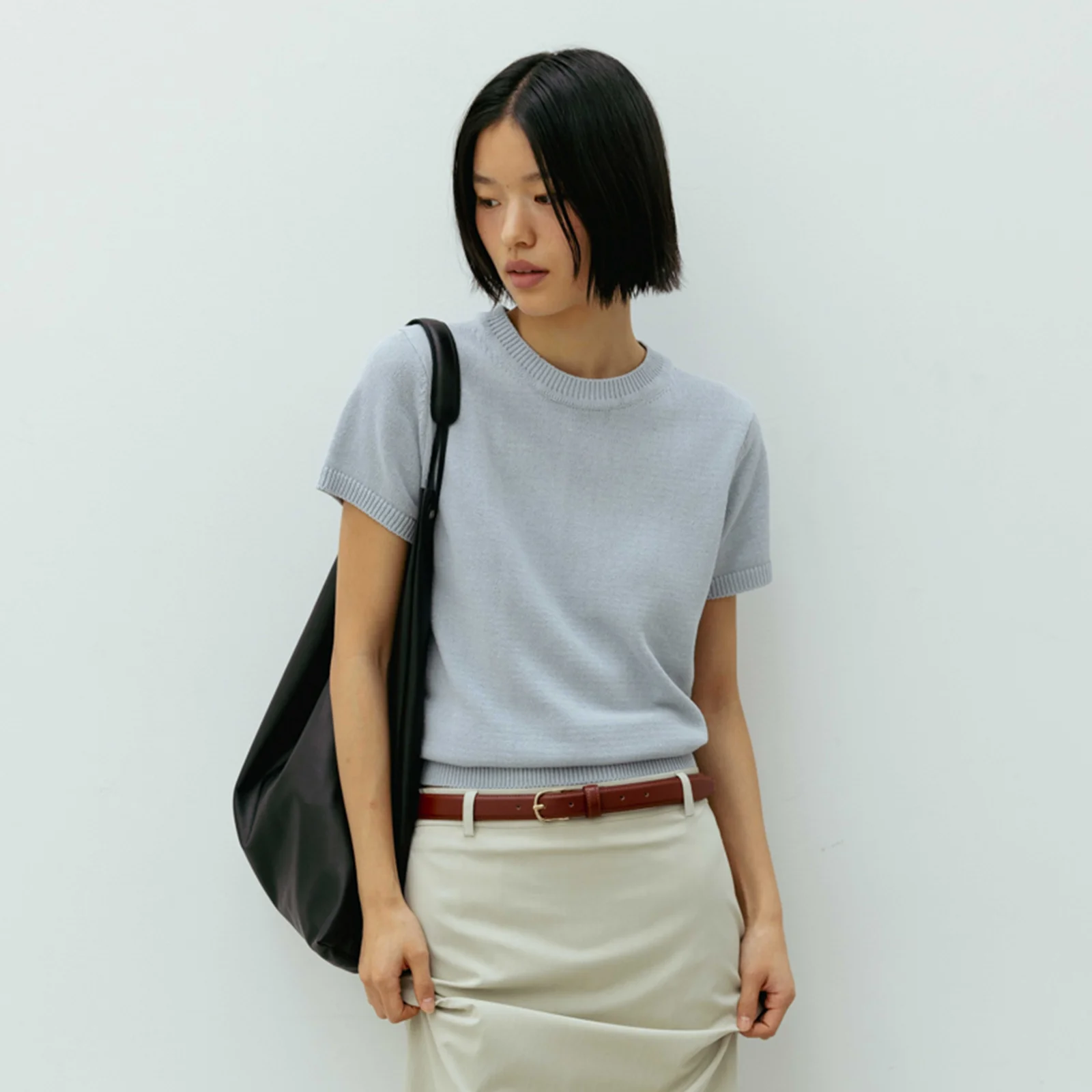 Cotton Half Sleeve Knit(Light Blue)