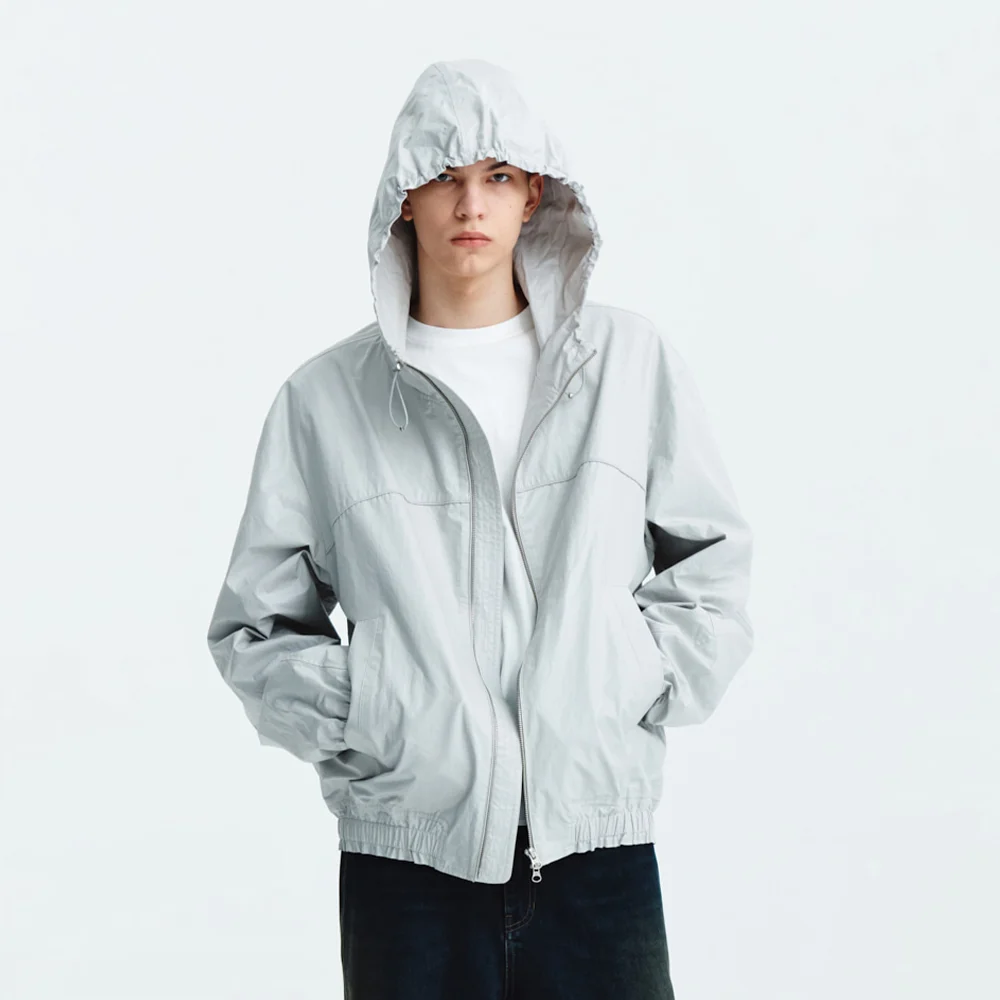 MATIN HIGH NECK COATING HOODY JUMPER FOR MEN IN LIGHT GREY
