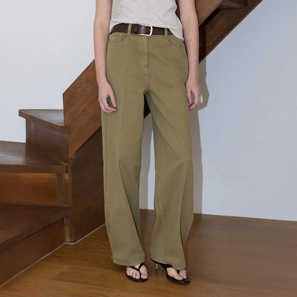 Hem Line Snap Barrel Denim Pants SJ6SL619_2color