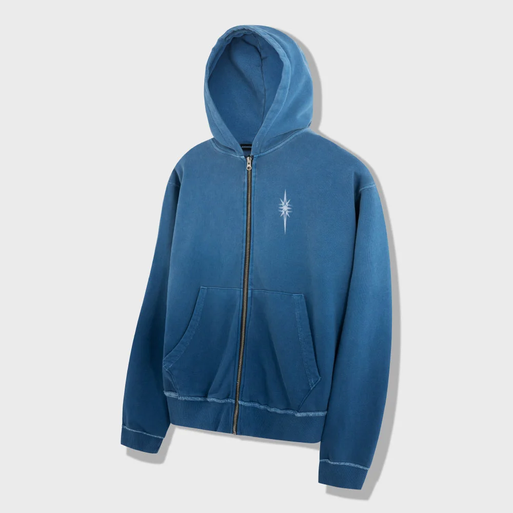 Pigment Dyed Zip-up Hoodie (Blue)