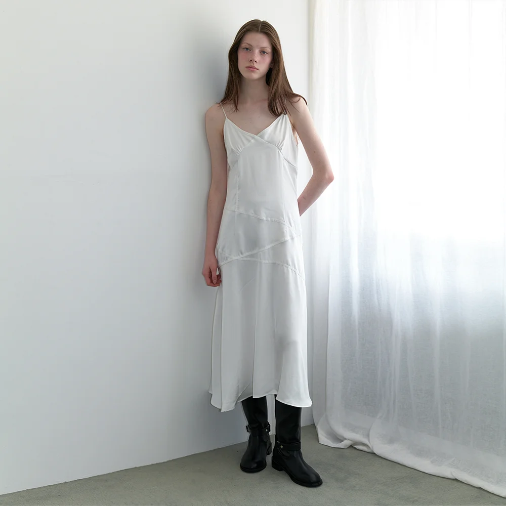 lace line slip dress - white