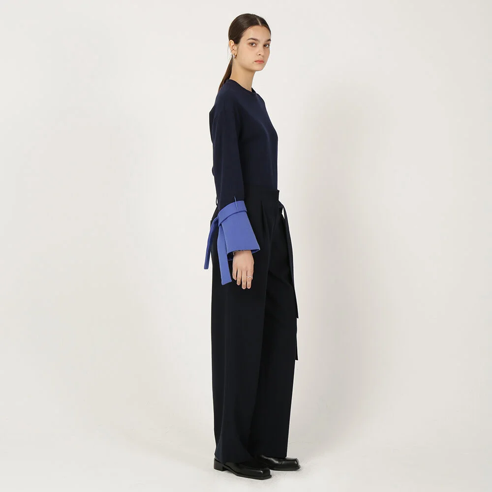 Tuck Detail Wide Pants_Navy