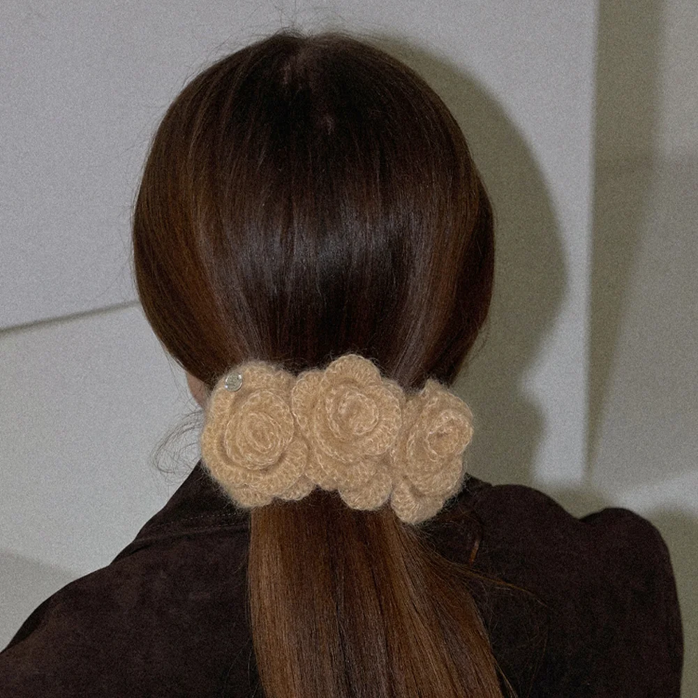 Camellia Handmade Crochet Mohair Knit Big Hairpin _ 4Color