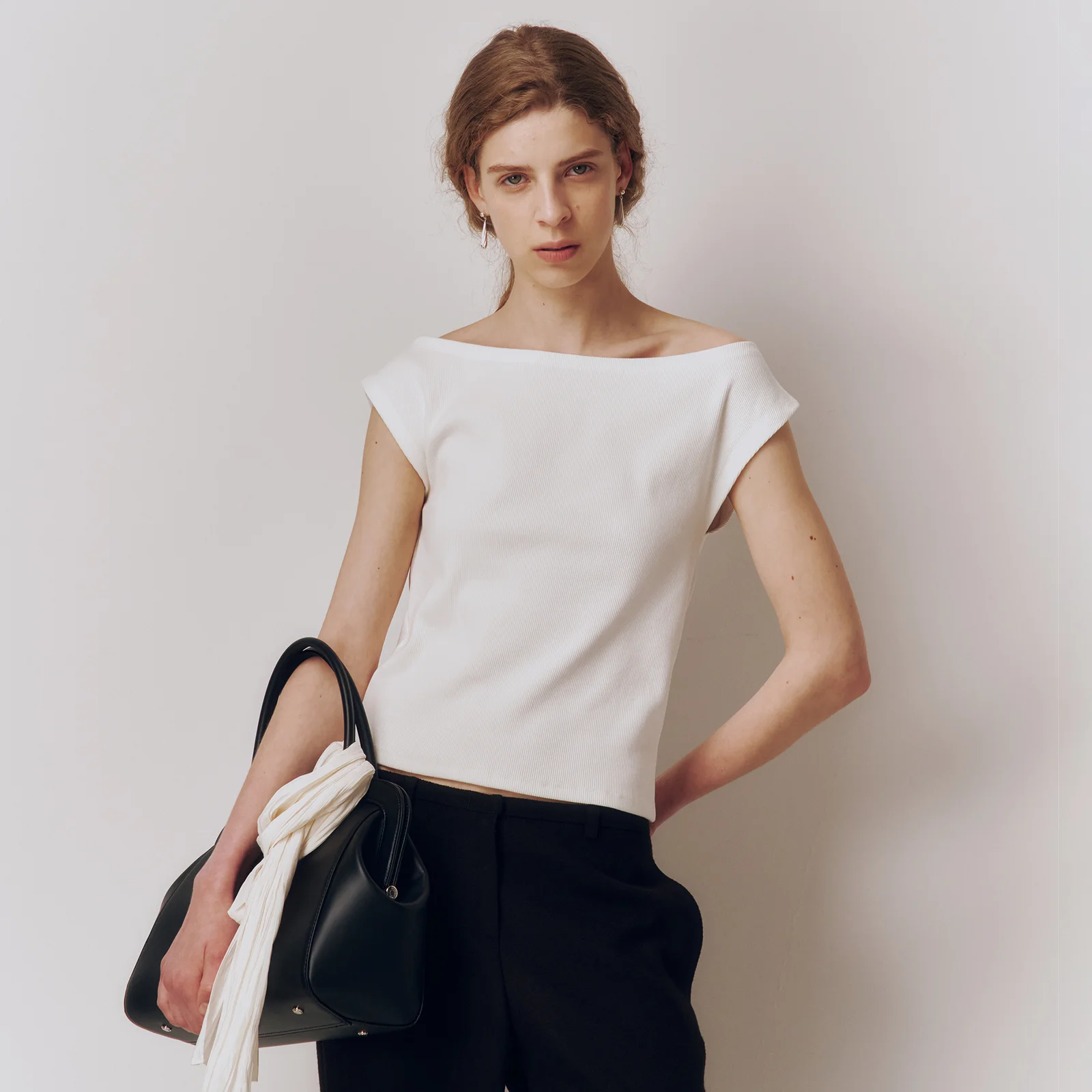 French Sleeve Jersey Top White