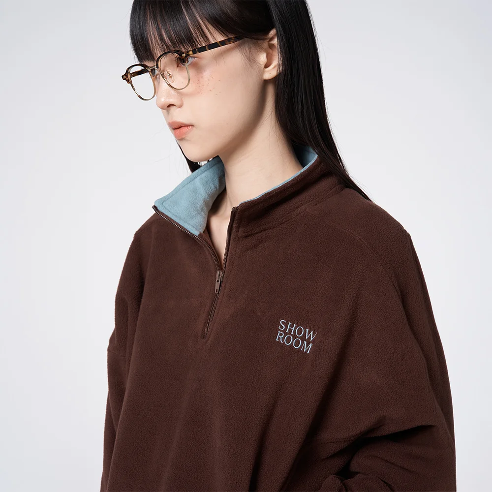 Two-Tone Fleece Half-Zip Pullover Brown