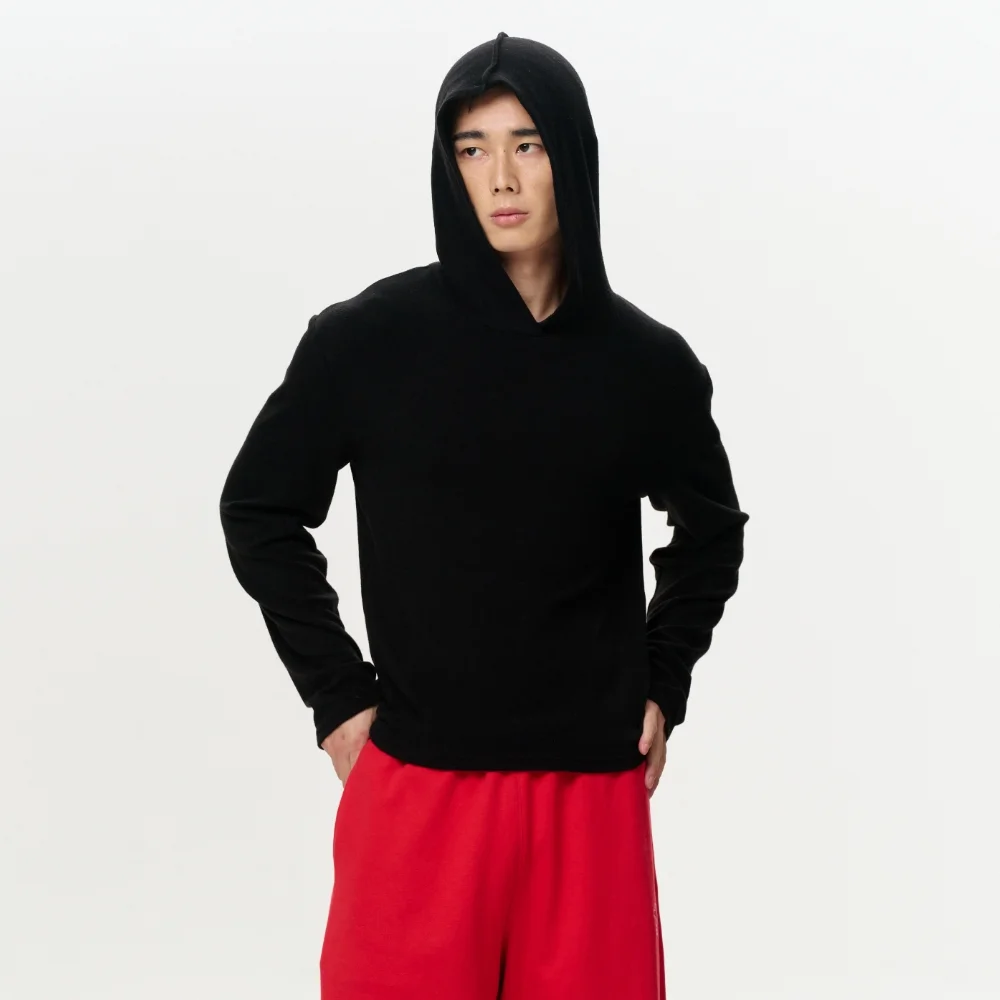 MEN ERA JERSEY HOODED TOP - BLACK