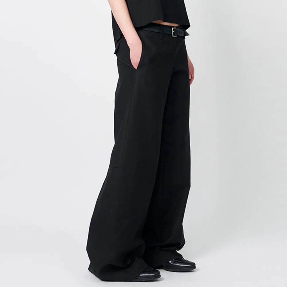 WOMENS COTTON POCKET WIDE PANTS BLACK