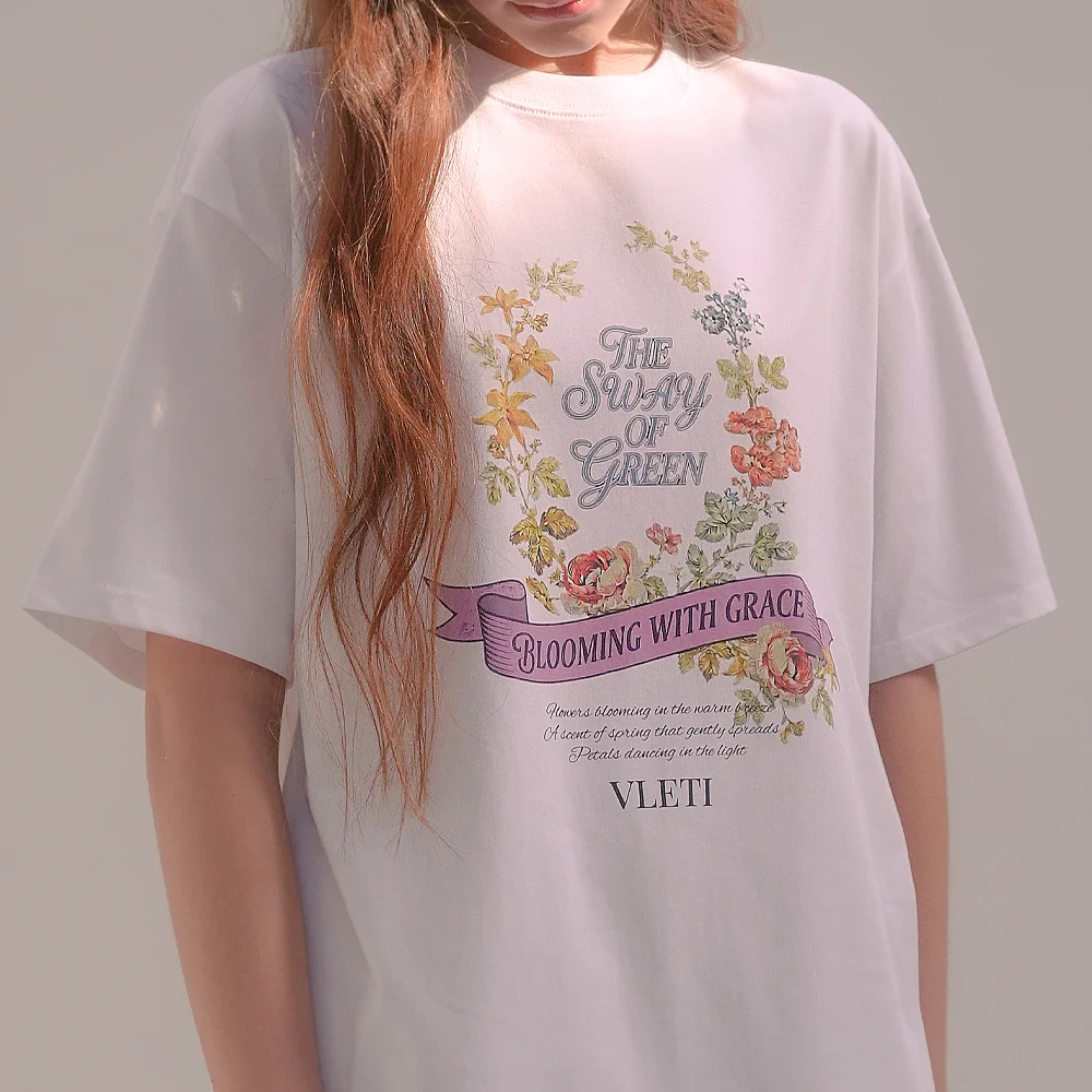 Oversized Floral Digital Print Short Sleeve Tee (white)