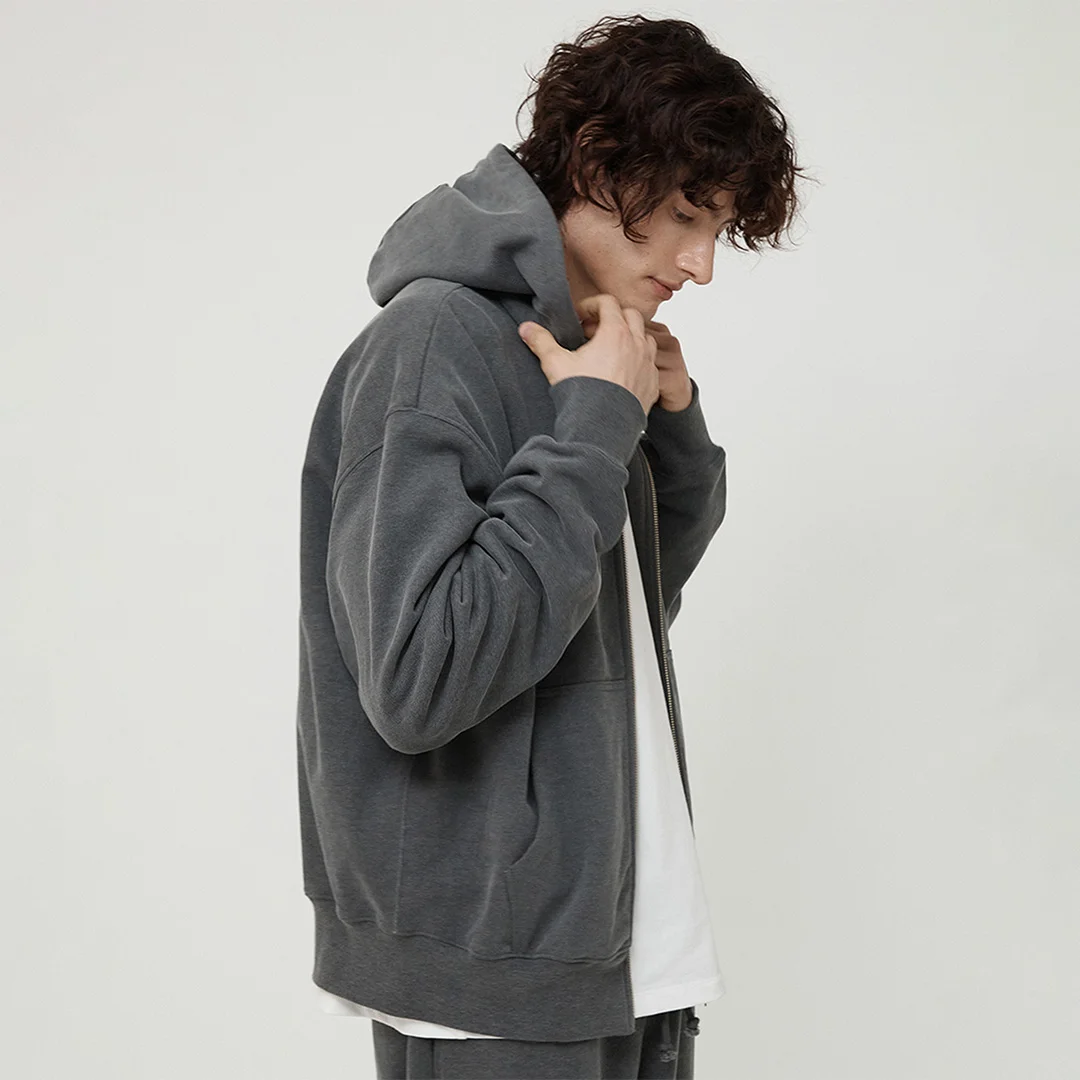 MAN PIGMENT DYEING HOODIE ZIP UP DEEP GRAY