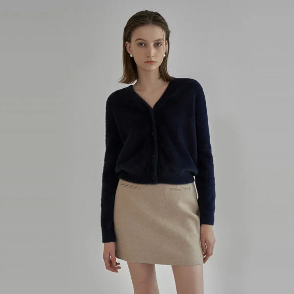 V-NECK FAKE ANGORA KNIT CARDIGAN (CD-1552)