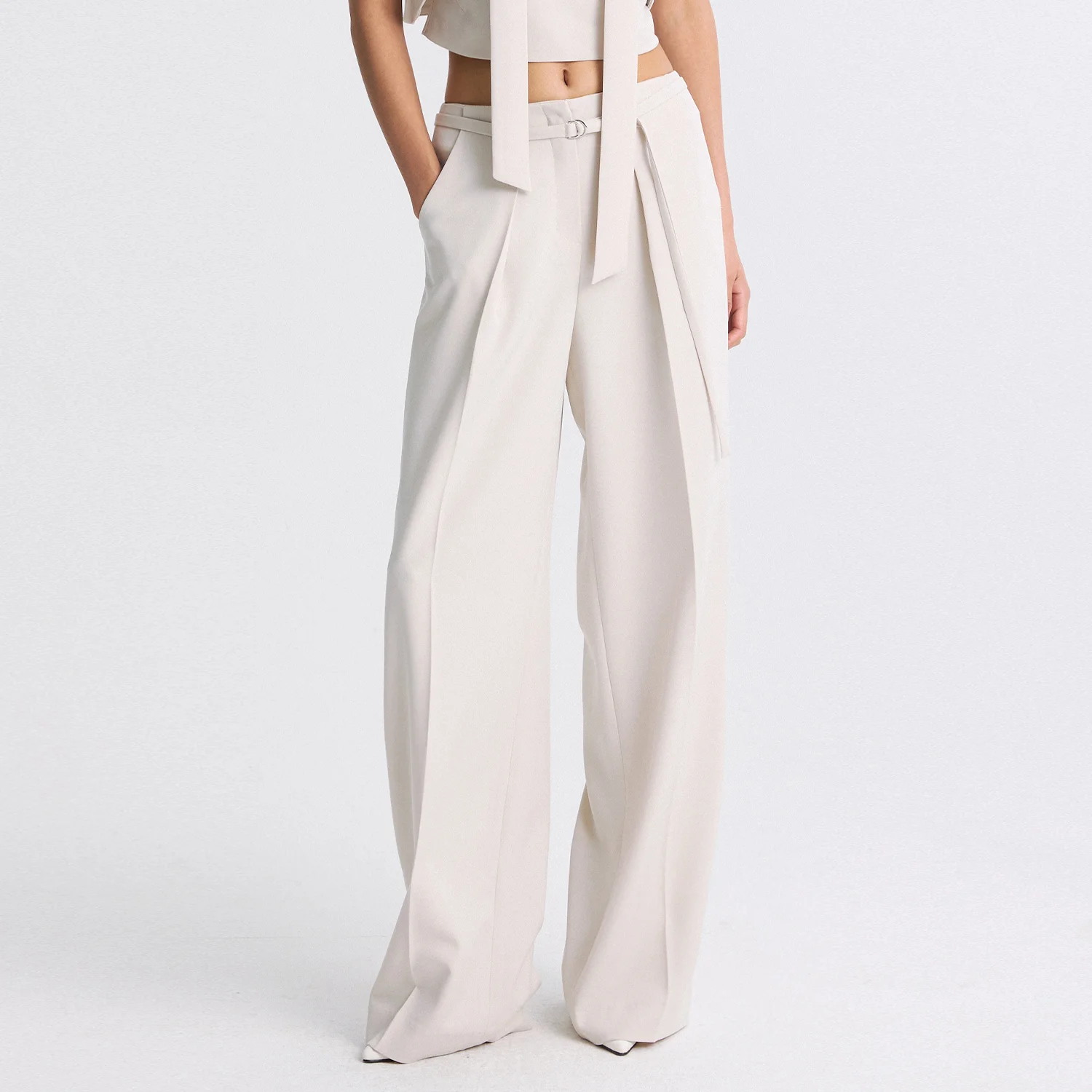 STRAIGHT LEG BELTED TROUSER CREAM