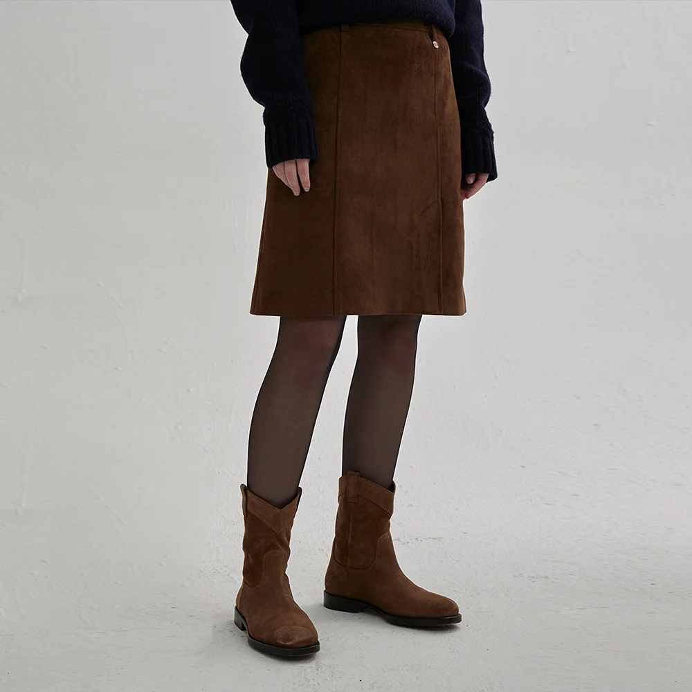 SUEDE MIDI SKIRT (wood brown)