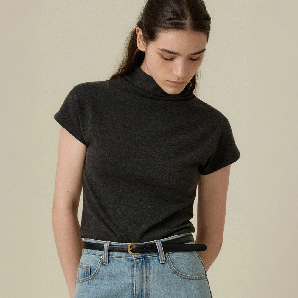 VELI COWL NECK TEE_CHARCOAL