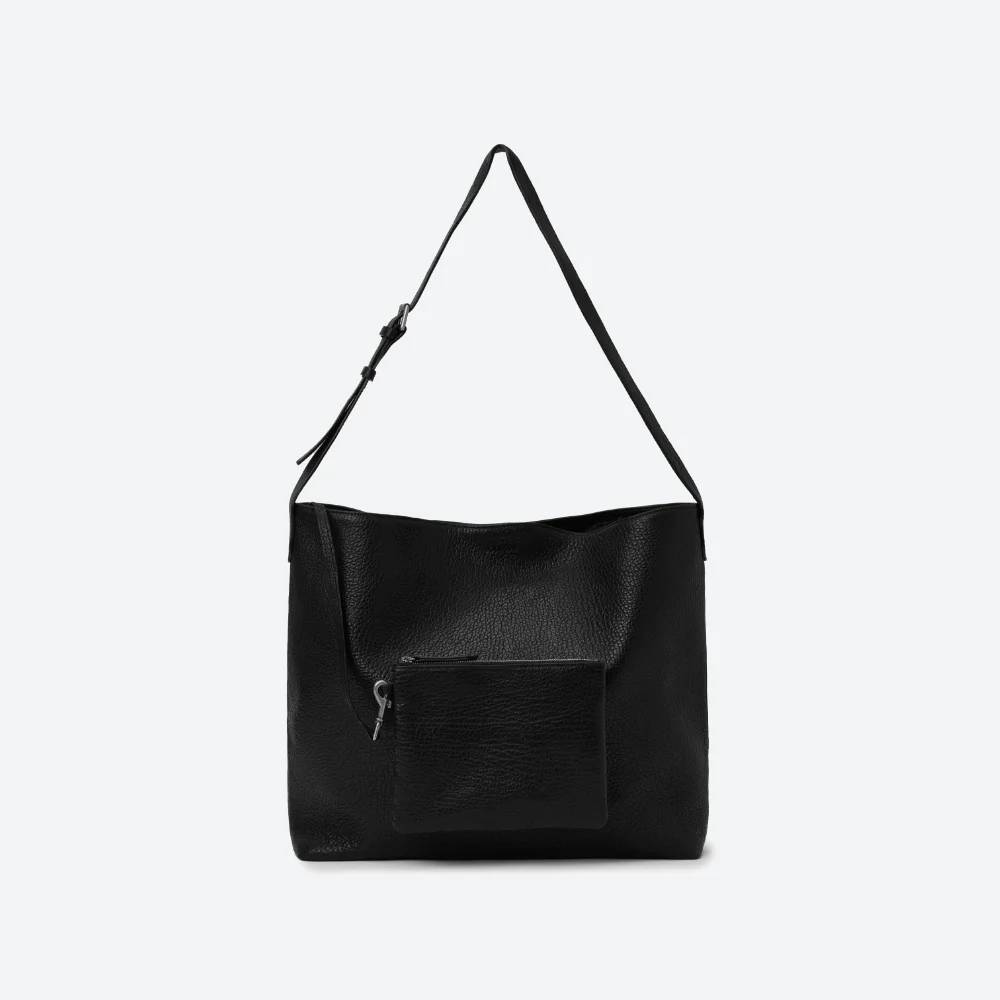 Detachable Clutch Pocket Leather Bag / BLACK
