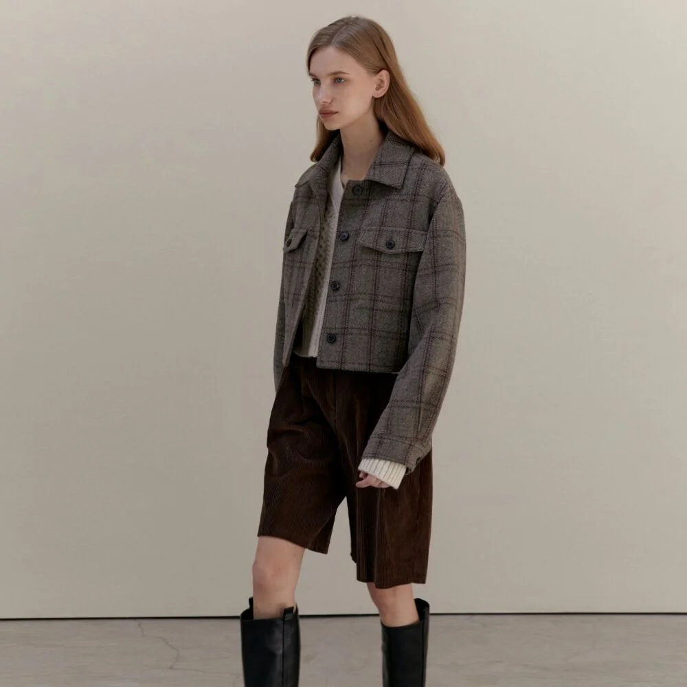 ALPACA CHECK TRUCKER JACKET GREY