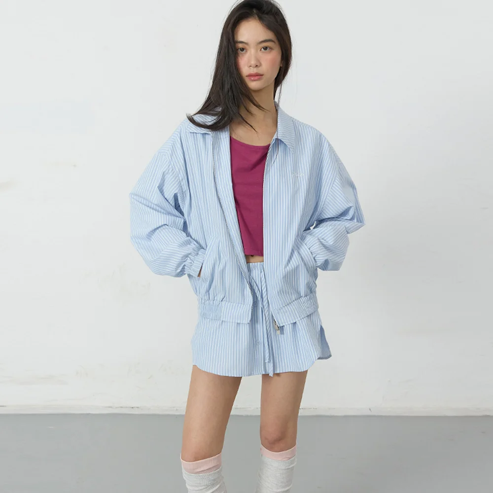 Shell Cotton Blouson Jacket Blue Stripe
