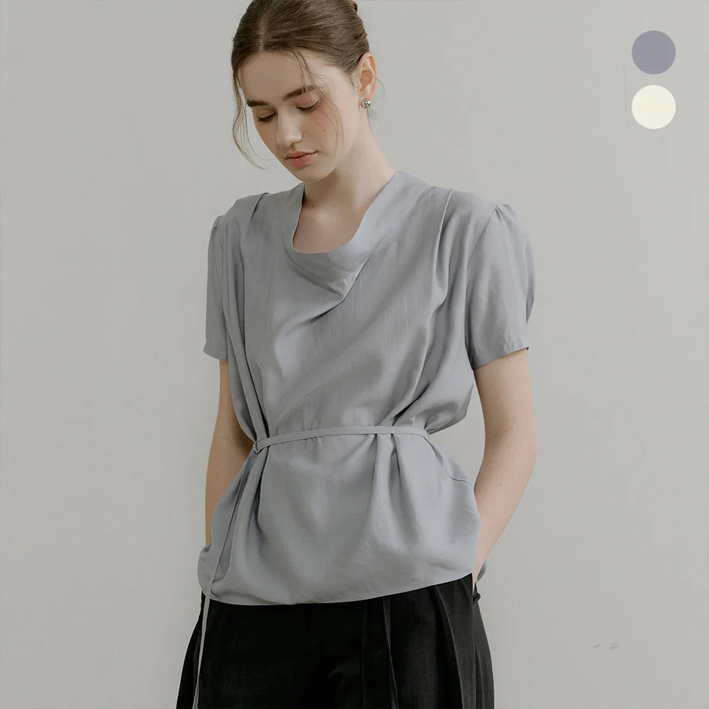 comos 1408 tie drape neck blouse (pale blue)