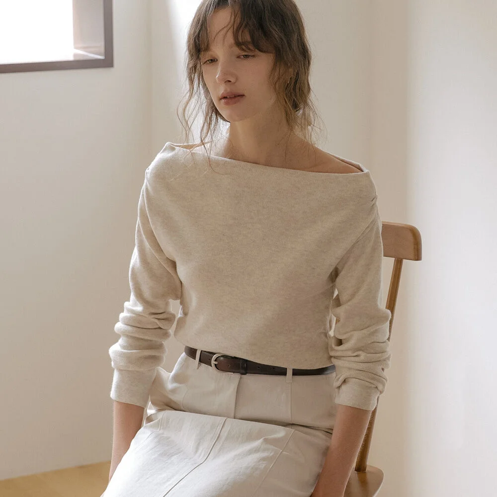 Cowl draped knit top _Oatmeal