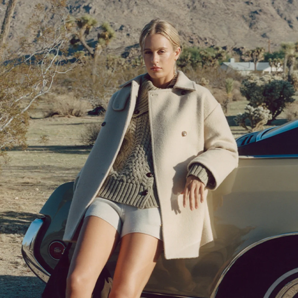 WOOL BOUCLE HALF COAT (BUTTER)