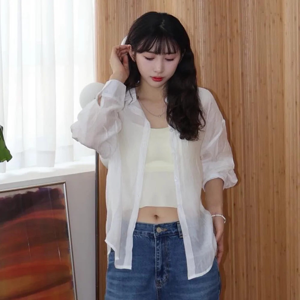 標誌款 透視 寬鬆版型 襯衫_白色