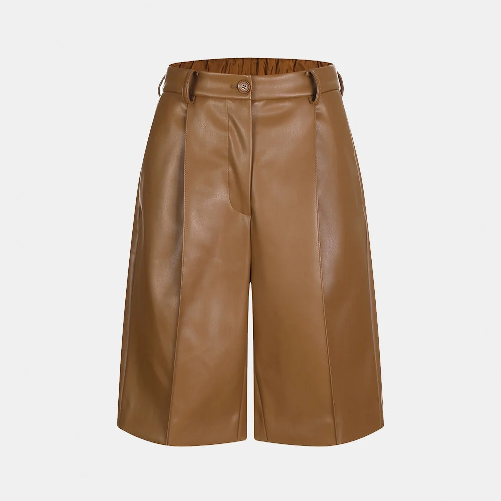 vegan leather culotte pants_camel