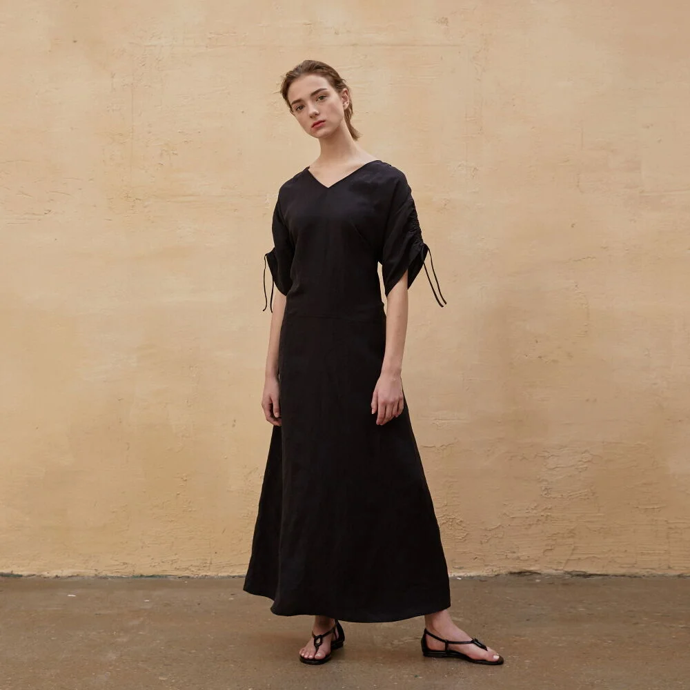 Dress Sleeve Shirring Black