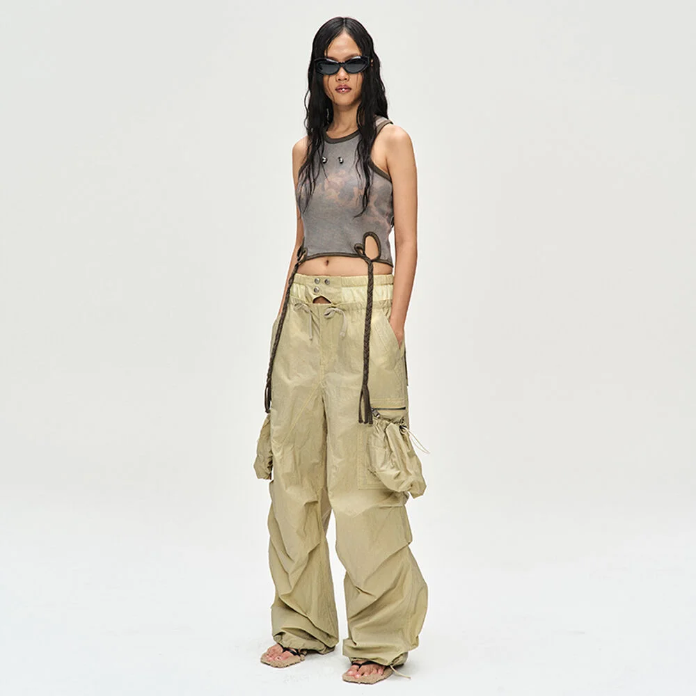 BALLOON POCKET PARACHUTE PANTS apa709w(YELLOW BEIGE)