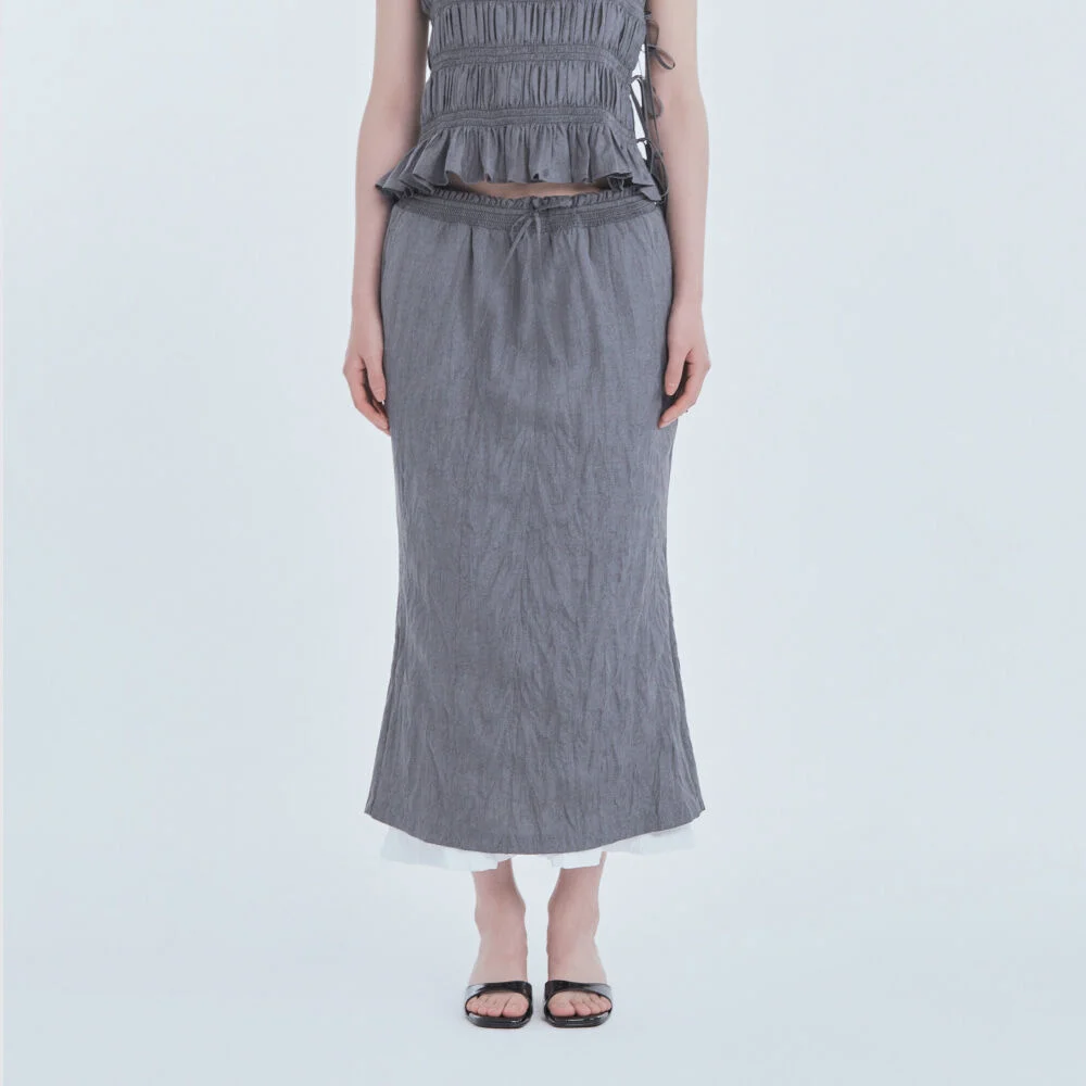 Marae Smocked Waist Skirt - Grey