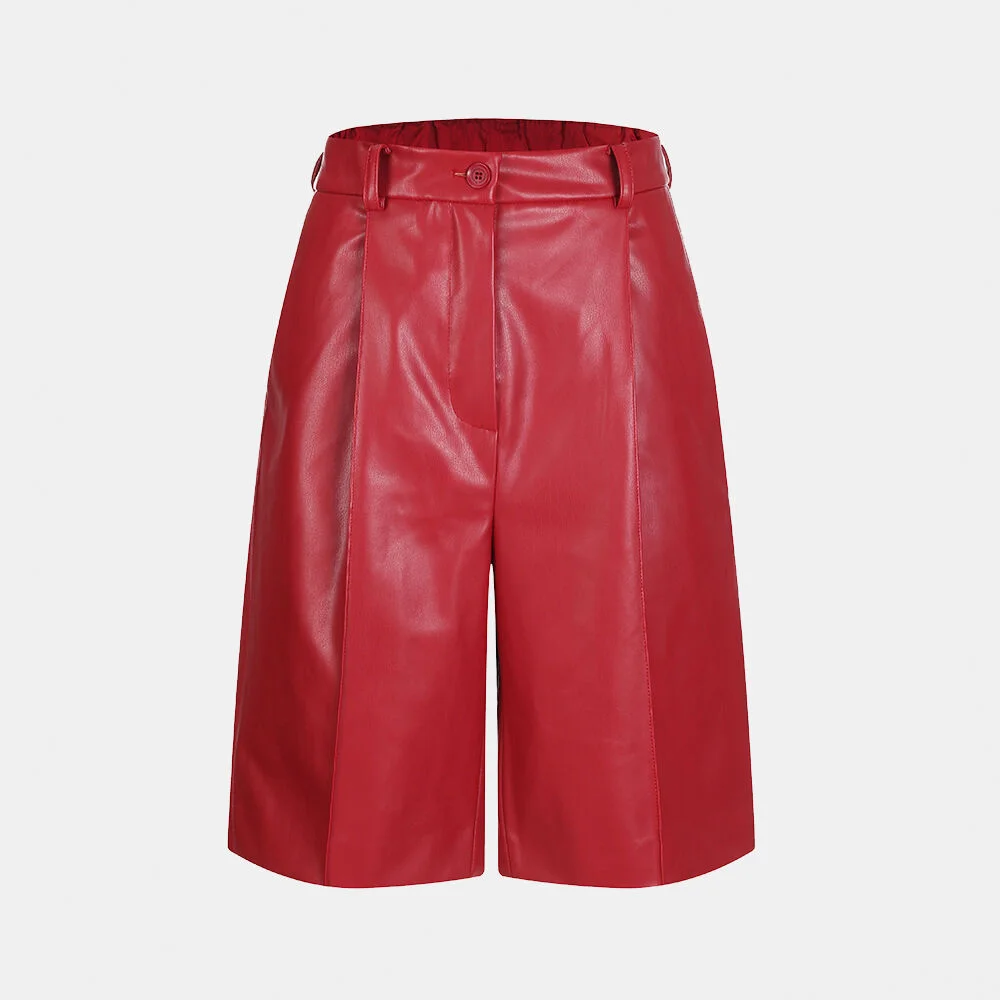 vegan leather culotte pants_red