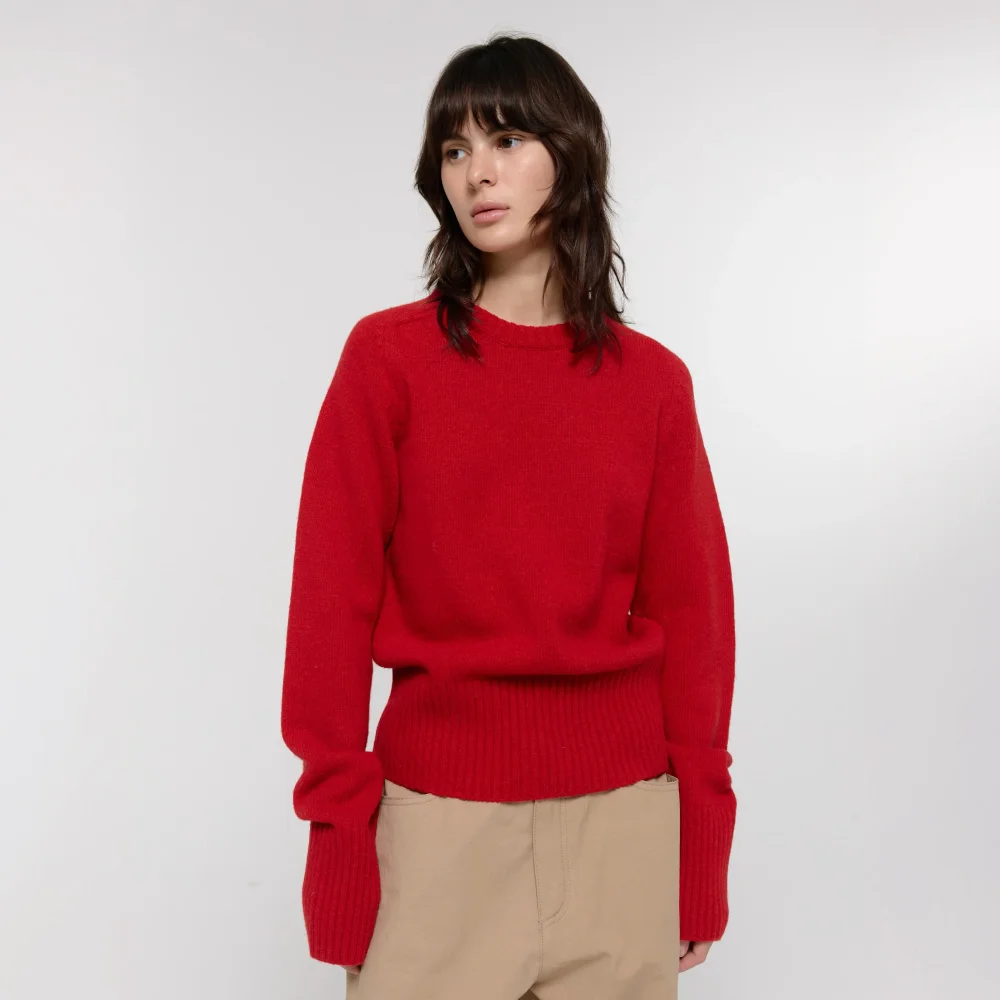 WOOL CREW NECK KNIT / RED